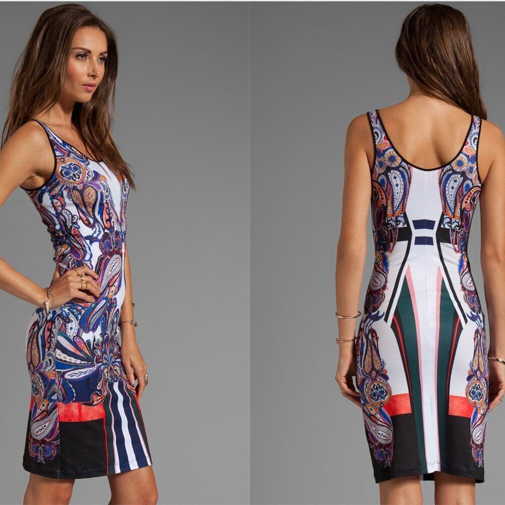 NWT Clover Canyon XS Paisley Fitted Stretch BodyCon Pencil Midi Tank Sexy Dress
